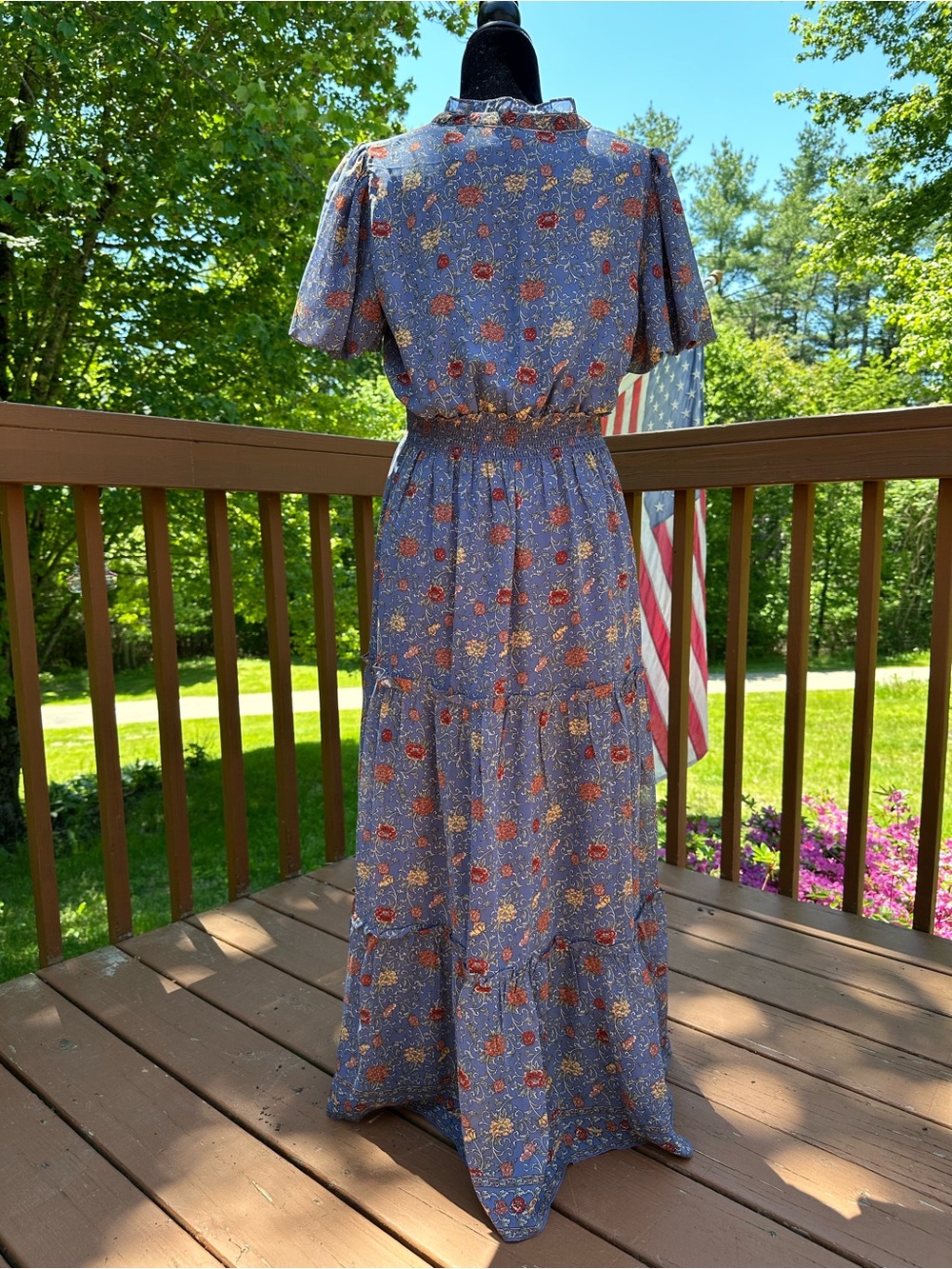 Max Studio Floral V-Neck Maxi Dress in Blue and Orange - Picture 2 of 5